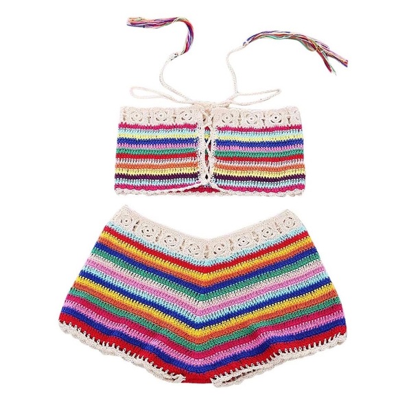 Crochet summer two piece top bottom striped boho - Picture 2 of 6